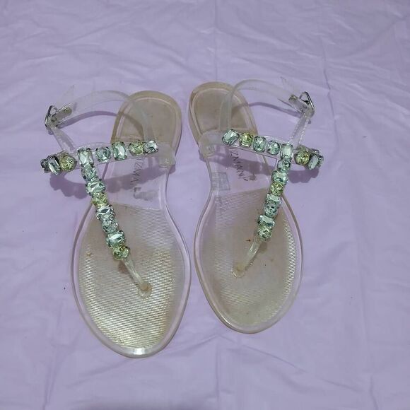 Stuart weitzman womens size 7 clear strong jelly bean  sandals embellished - Picture 4 of 6